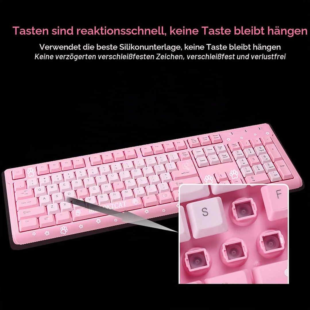 Annadue Rosa Tastatur, USB kabelgebunden Gaming Tastatur, 104 Tasten Ultradünne Computer Tastatur fü