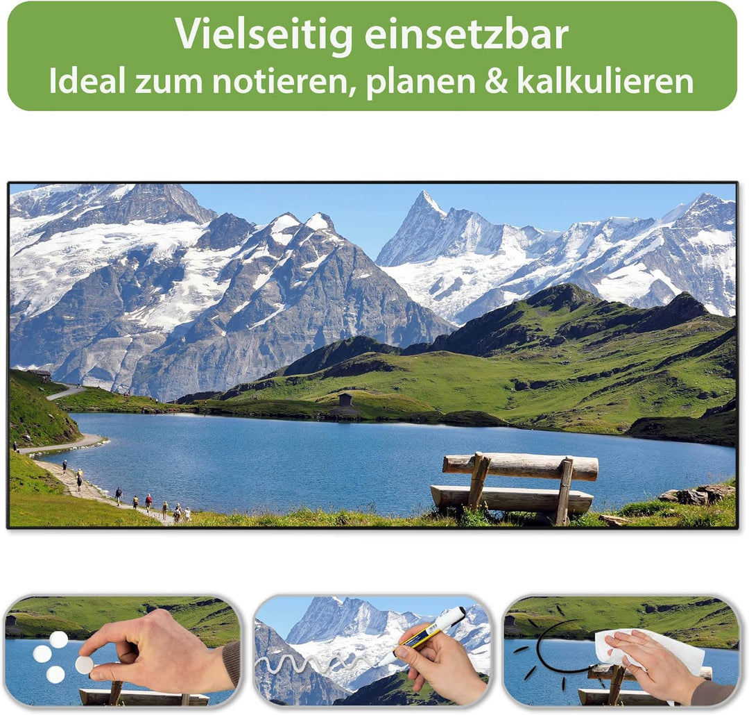 banjado Magnettafel schwarz 78 x 37cm / Magnetwand Metall/Magnetpinnwand als Memoboard/Pinnwand Magn