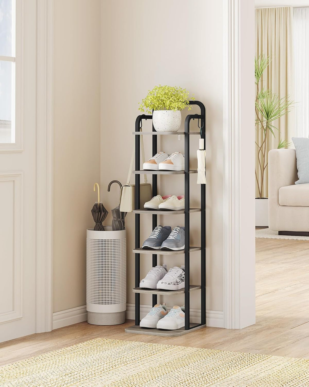 Hzuaneri Vertikales Schuhregal, 6-Stöckige Schuhregale, Schuhturm für Kleine Räume, Freistehend, Ver