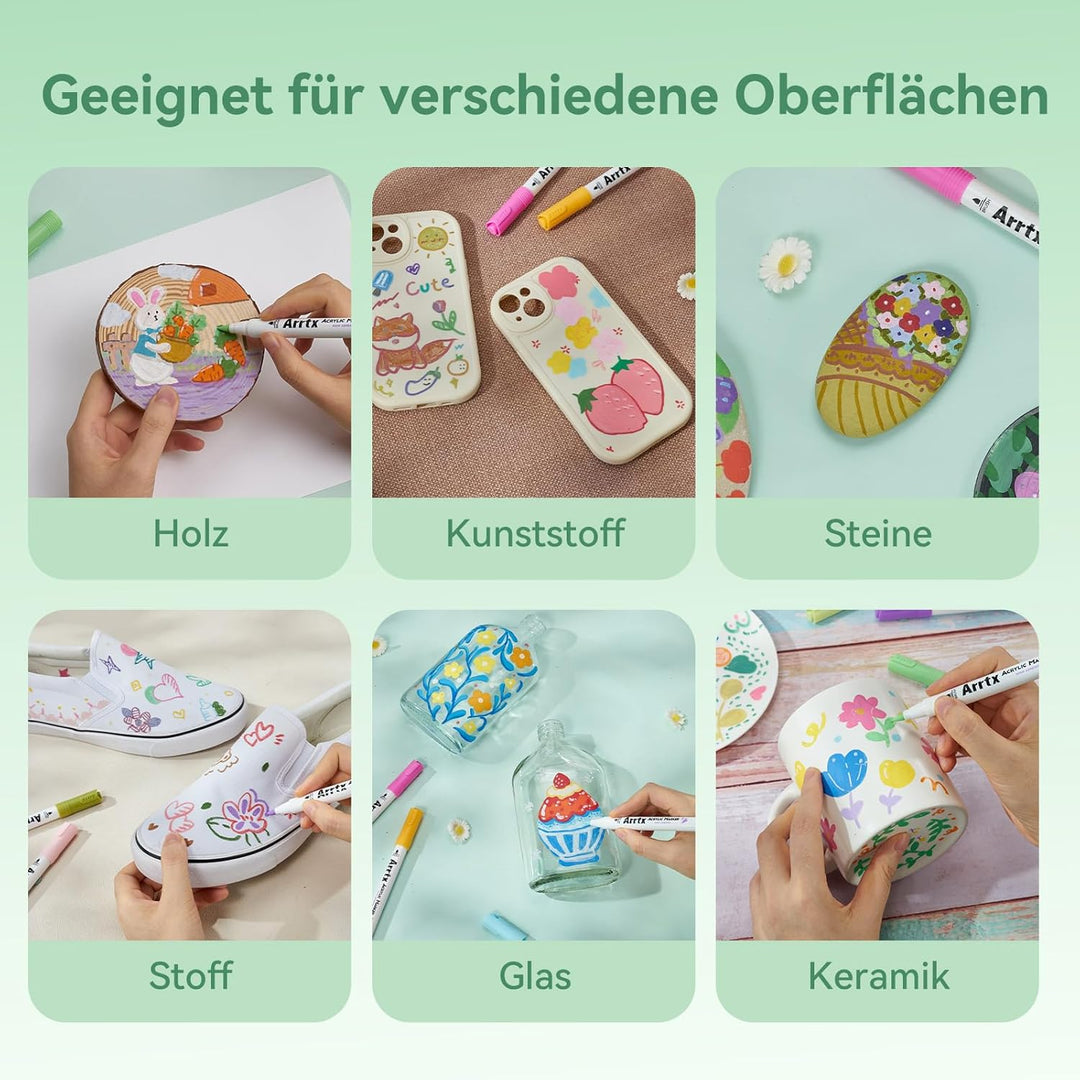 Arrtx Acrylstifte für Steine Wasserfest-90 Farben Pinsel Spitze Naturfarben Acrylmarker für Steinmal