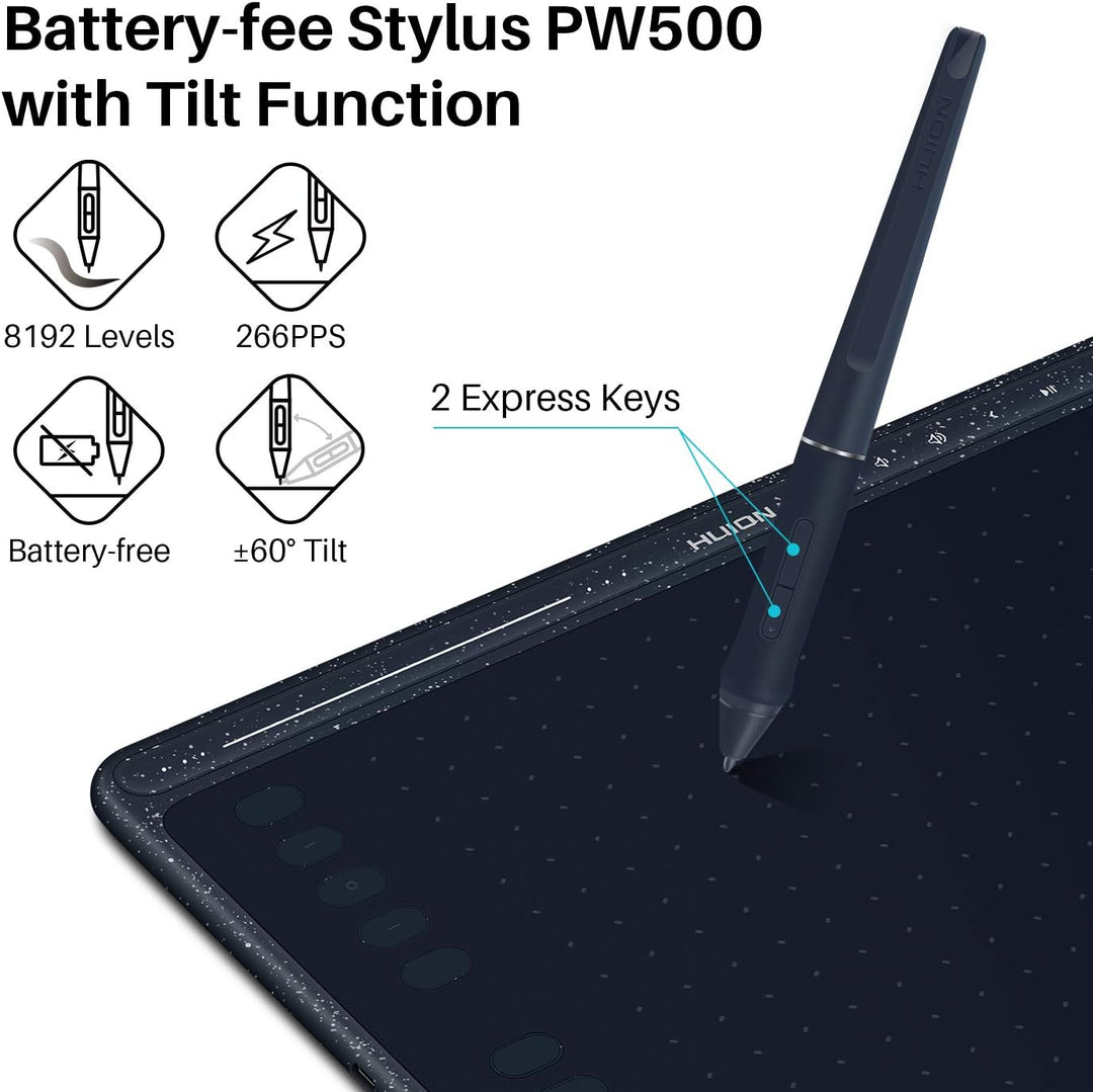 2020 HUION HS611 Grafiktablett Android unterstützt Stift Tablet Neigefunktion, Batteriefreier Stylus