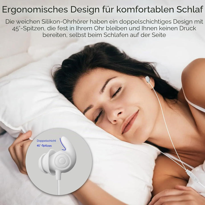 Hmusic Schlaf-Ohrstöpsel, kabelgebunden, Ultraleicht, weiches Silikon-Ohrstöpsel, 3,5 mm Kopfhörer m