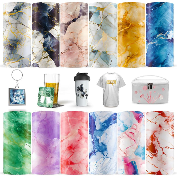 LUCKIGUCK Infusible Transfer Ink Sheets 12 Stück/Set, Marble Vorgedrucktes gefärbtes Sublimationspap