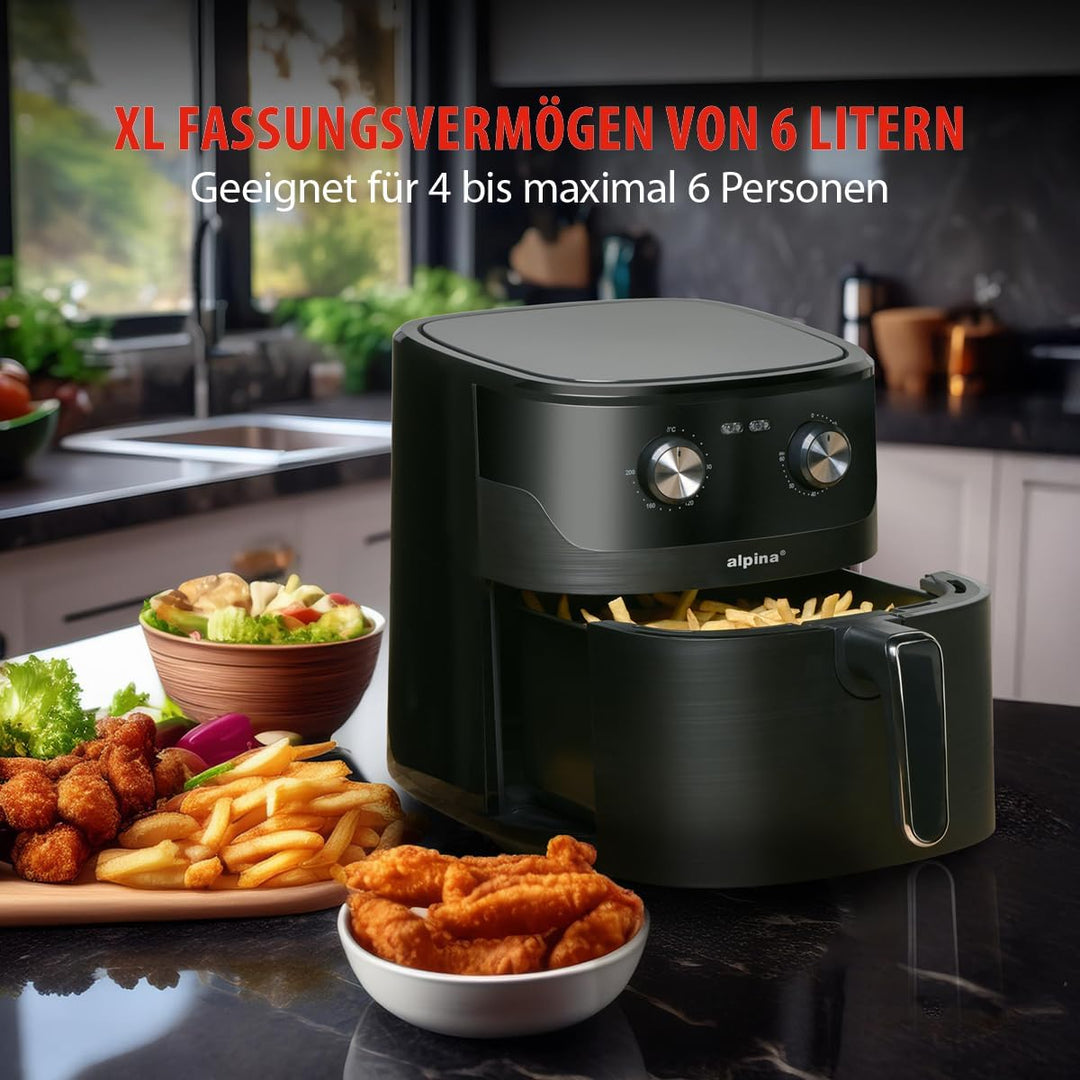 alpina Heissluftfritteuse 6L - Airfryer für 4 bis 6 Personen - Heissluftfritteuse mit Einstellbarer