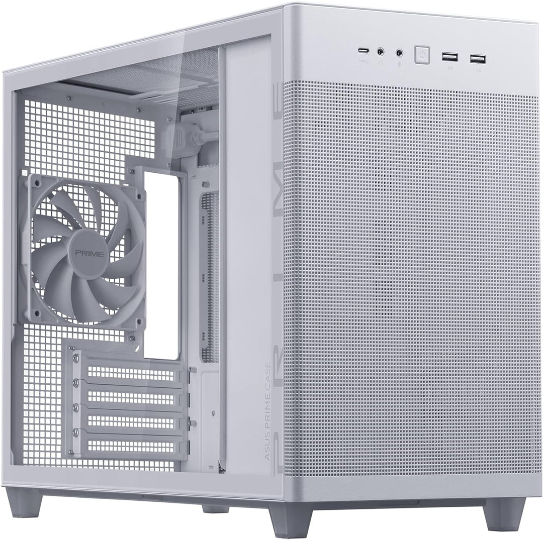 ASUS Prime AP201 Tempered Glass MicroATX Gehäuse weiss (33 Liter, unterstützt 360-mm-Kühler, Grafikk