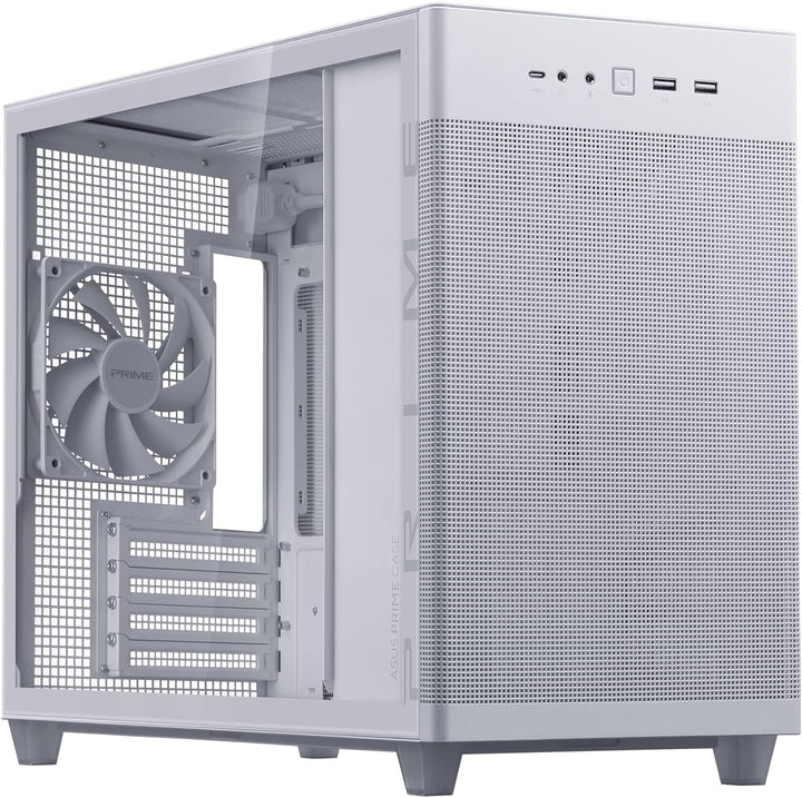 ASUS Prime AP201 Tempered Glass MicroATX Gehäuse weiss (33 Liter, unterstützt 360-mm-Kühler, Grafikk