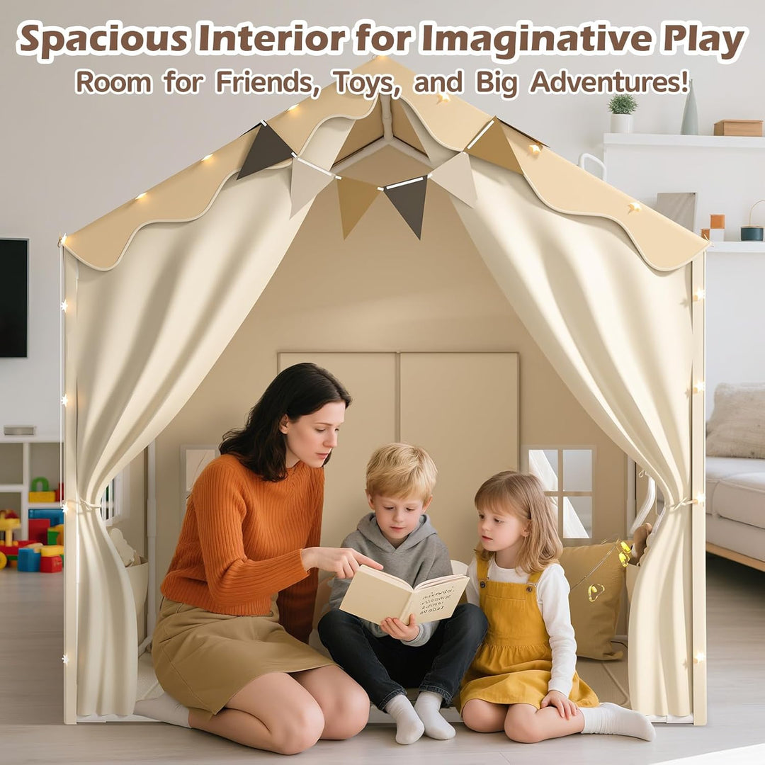 EagleStone 2-in-1 Kinderzelt mit Sternenlicht & gepolsterter Matte, Spielzelt und Bettzelt für Kinde