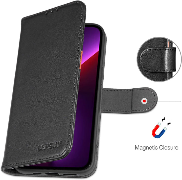 LENSUN Echtleder Hülle für iPhone 13 Pro, Handyhülle [Echtes Leder][Magnetverschluss][RFID Schutz] H