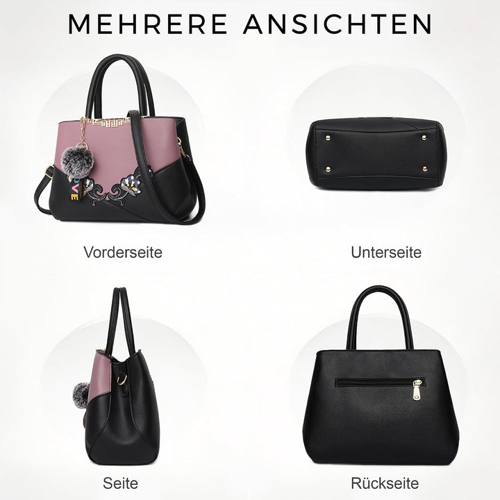 VARLIVOO Damen Handtasche Schultertasche Blumenmuster Frauen Umhängetasche Pom Pom Dekoration Shoppe