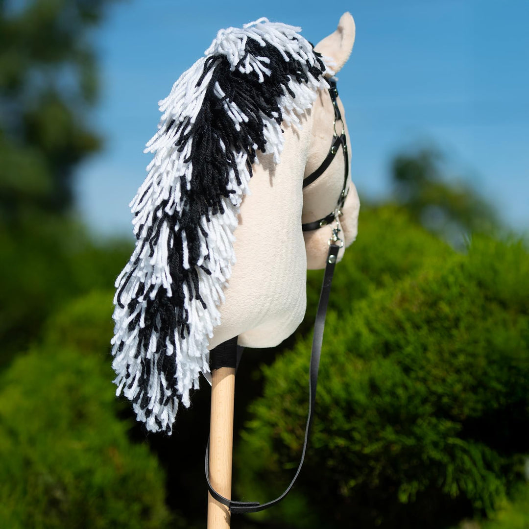 Hobby Horse Fjord A3 - Pferd, Stick, beige, schwarze und weisse Haare, komplettes Netz mit glitzernd