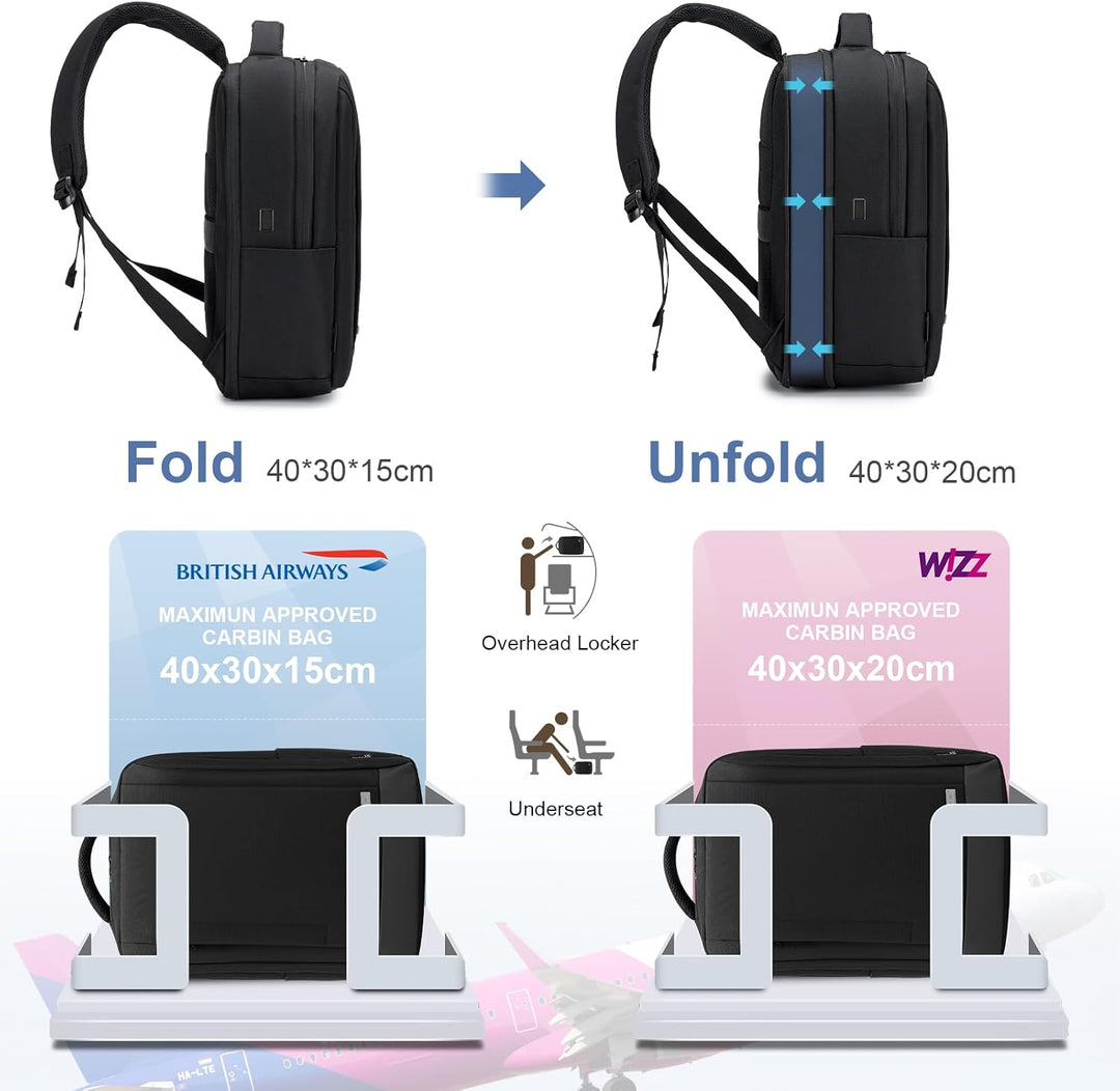 YOODI Reiserucksack Handgepäck Flugzeug 40x30x20 Wizzair Erweiterbarer 15,6 Zoll Laptop Rucksack Rei