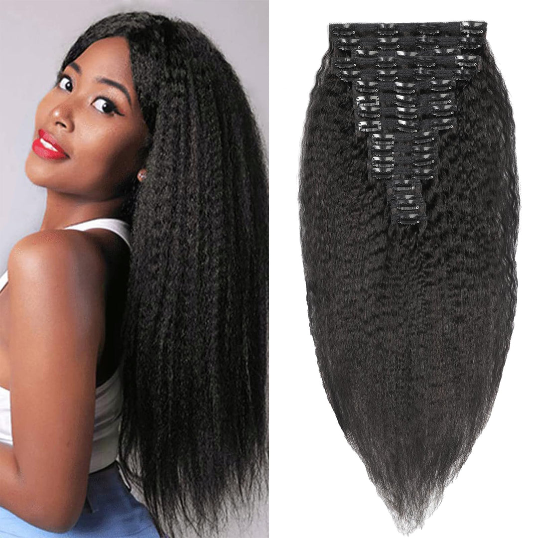 Kinky Straight Clip in Extensions Echthaar.16 Teile 240 g.Invisible Echthaar Perücke Extensions Clip