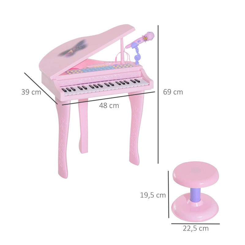 HOMCOM Kinder Klavier Mini-Klavier Piano Keyboard Musikinstrument MP3 USB inkl. Hocker 37 Tasten Ros