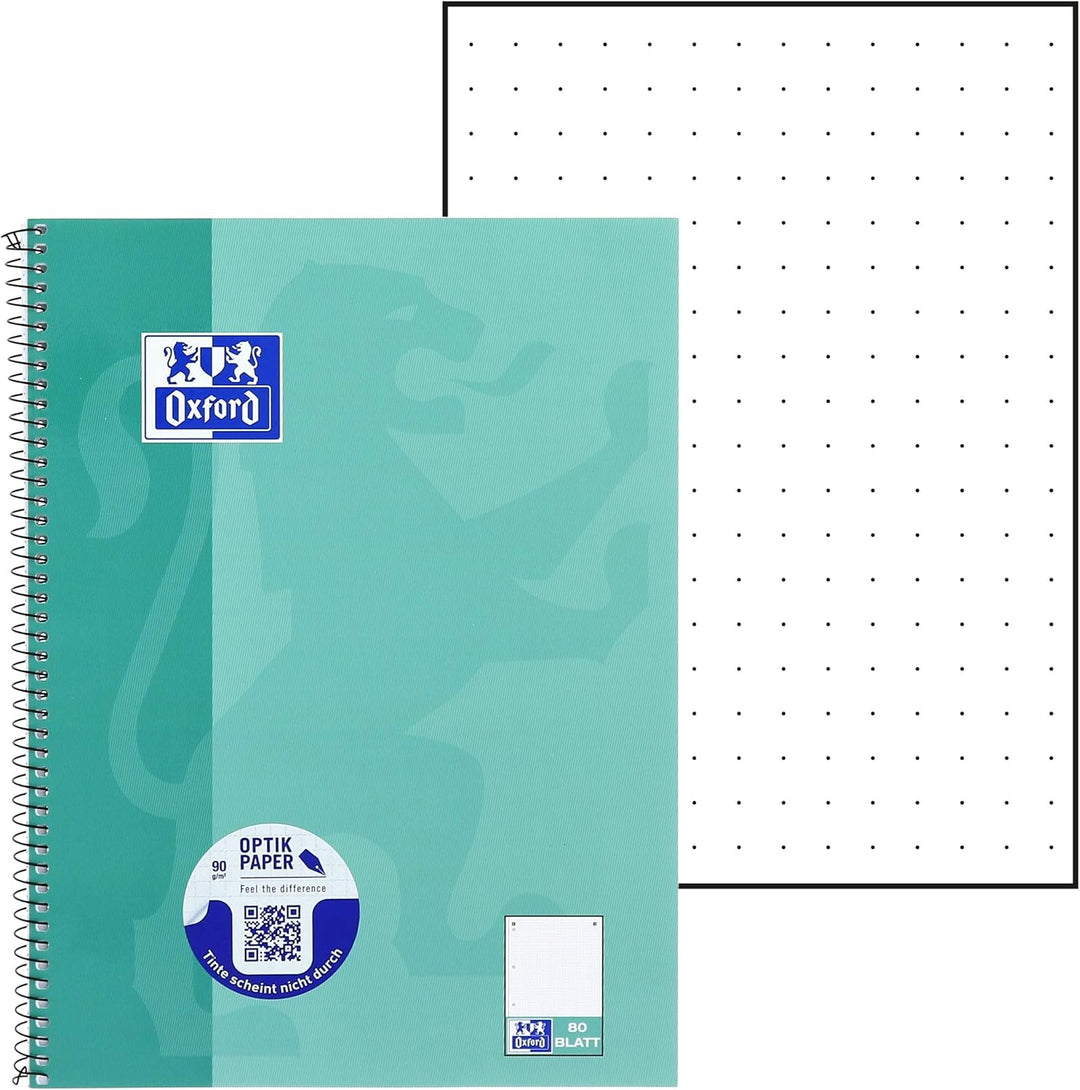 Oxford Collegeblock A4 punktkariert/dotted, 80 Blatt, grünblau, 5 Stück punktkariert Single, punktka
