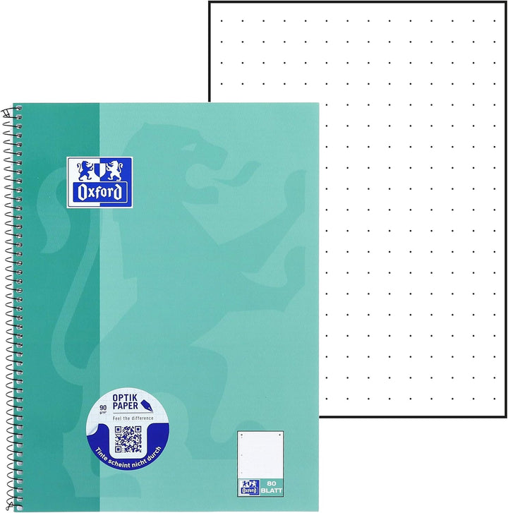 Oxford Collegeblock A4 punktkariert/dotted, 80 Blatt, grünblau, 5 Stück punktkariert Single, punktka