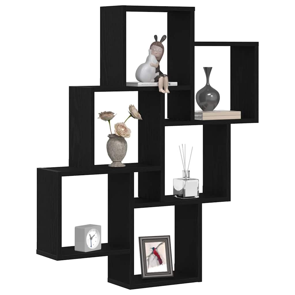 vidaXL Wandregal Schwarz Eichen-Optik 78 x 15 x 93 cm Holzwerkstoff, Wohnzimmer, moderner rechteckig