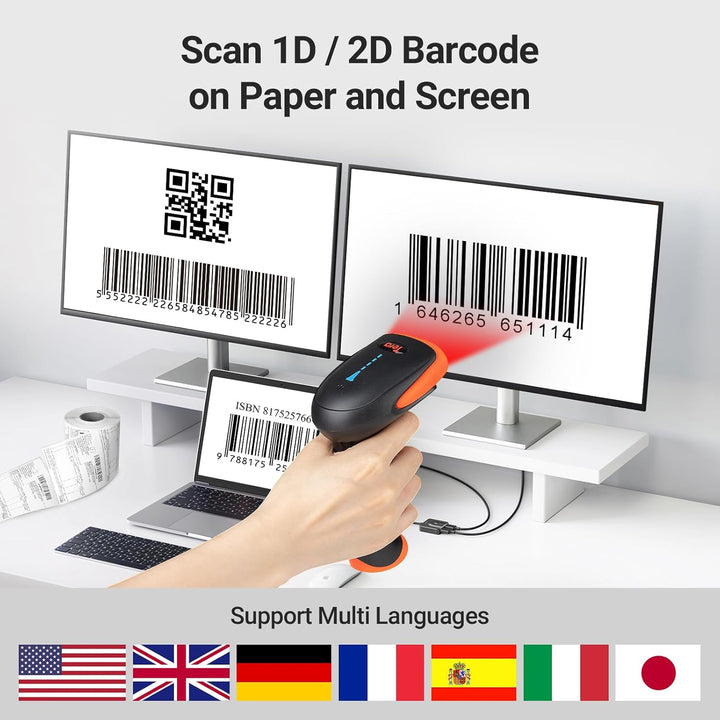 Tera Barcode Scanner 2D 1D 3 in 1 Barcodescanner Wireless 2.4 GHz/Bluetooth/USB Kabelgebunden Strich