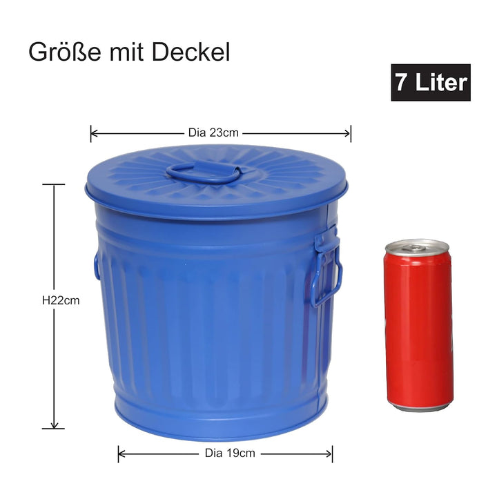 Jinfa 3 Sets Retrodesign Mülleimer mit Deckel | Blau | Ø 21,5 cm, Höhe 21,5 cm, 7 Liter 3 Stück - 7
