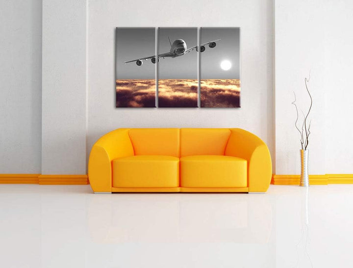 Pixxprint Flugzeug über Wolkenmeer 3Teiler 120x80 cm Leinwandbild Wandbild Kunstdruck
