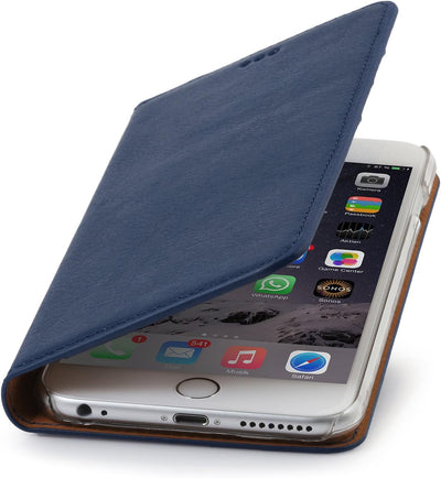 STILGUT Leder-Hülle kompatibel mit iPhone 6s Plus Wallet-Case, Italian Series: dunkelblau, Dunkelbla