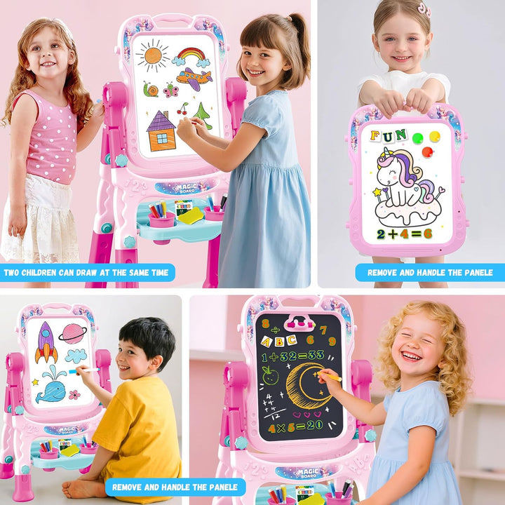 Kindermalztafel für Kinder, Höhenverstellbare Doppelseitige Drehbare Magnettafel Kinder Staffelei Ma