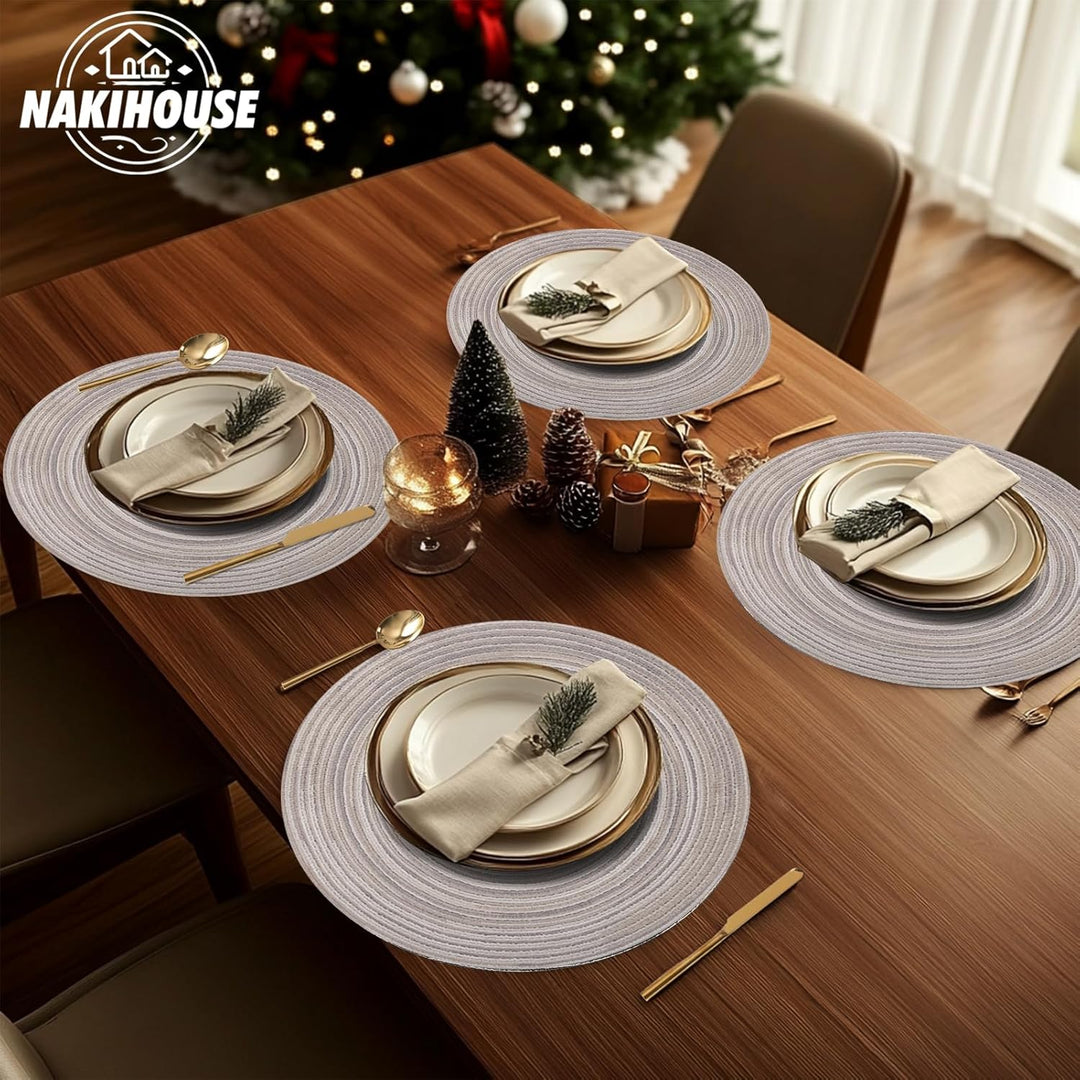 Tischsets Abwaschbar Rund Geflochten Tischset 6er Set, 38cm Rund Platzsets Abwischbar, rutschfest, H