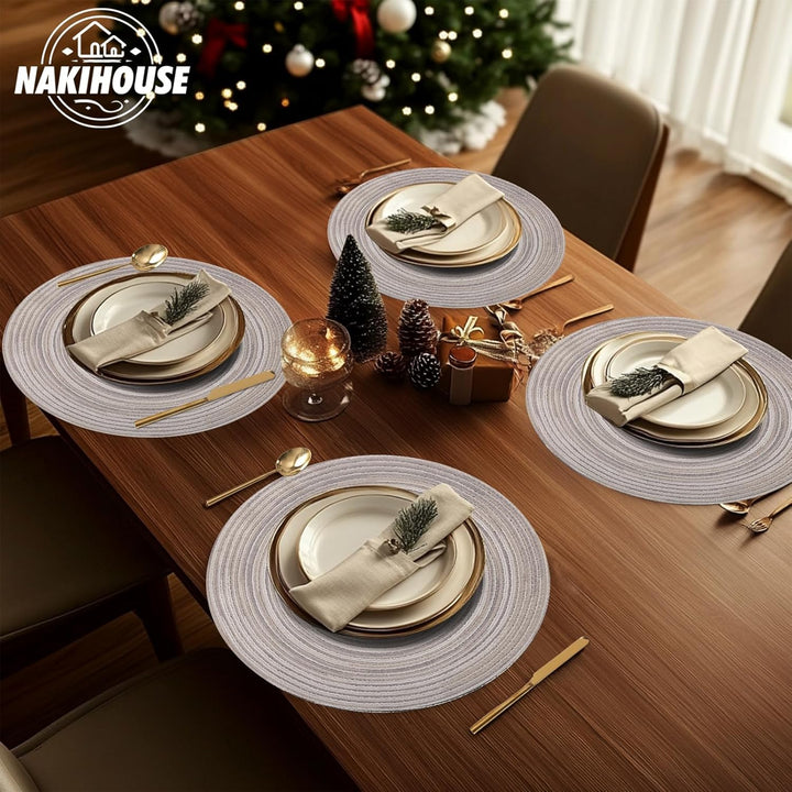 Tischsets Abwaschbar Rund Geflochten Tischset 6er Set, 38cm Rund Platzsets Abwischbar, rutschfest, H