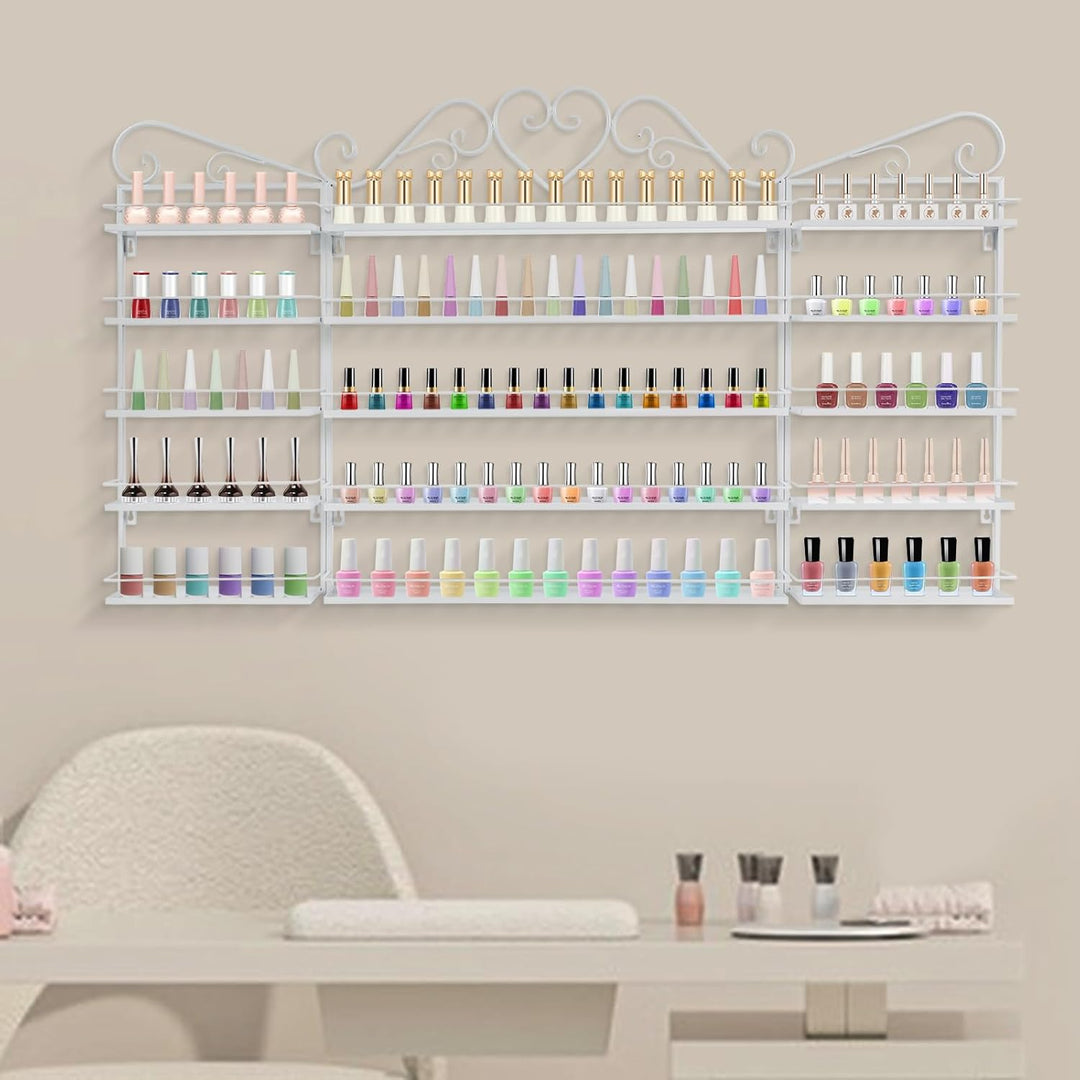 3er Set Nagellack Aufbewahrung Wandmontage, 5-lagig Weiss Metall Nagellackregale mit Zäune und Ablen