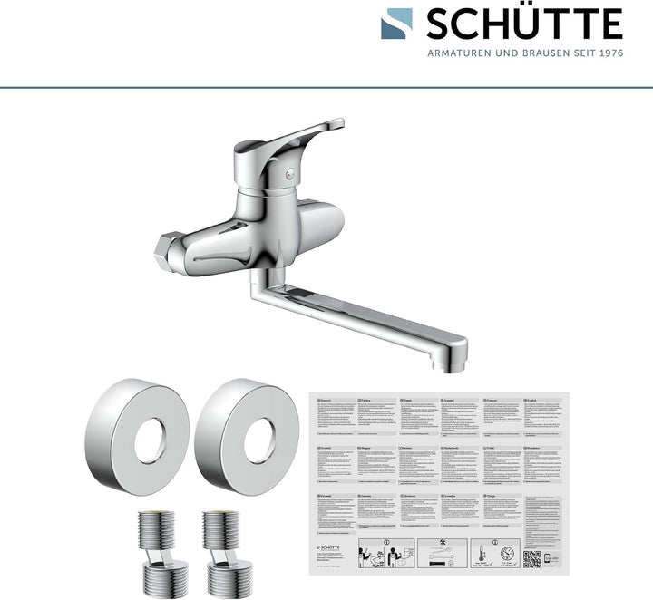 SCHÜTTE 22600 ATTICA Wandwasserhahn Chrom, Wand-Spültischarmatur 360°, ideal für Doppelspülbecken, W