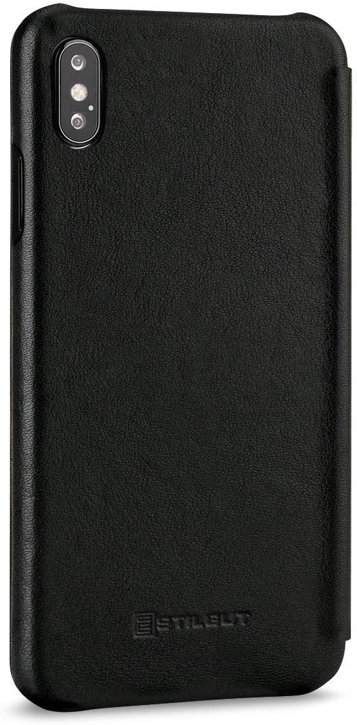 STILGUT Schutz-Hülle kompatibel mit iPhone XS Max Book Type aus Echtleder, schwarz Nappa, schwarz Na