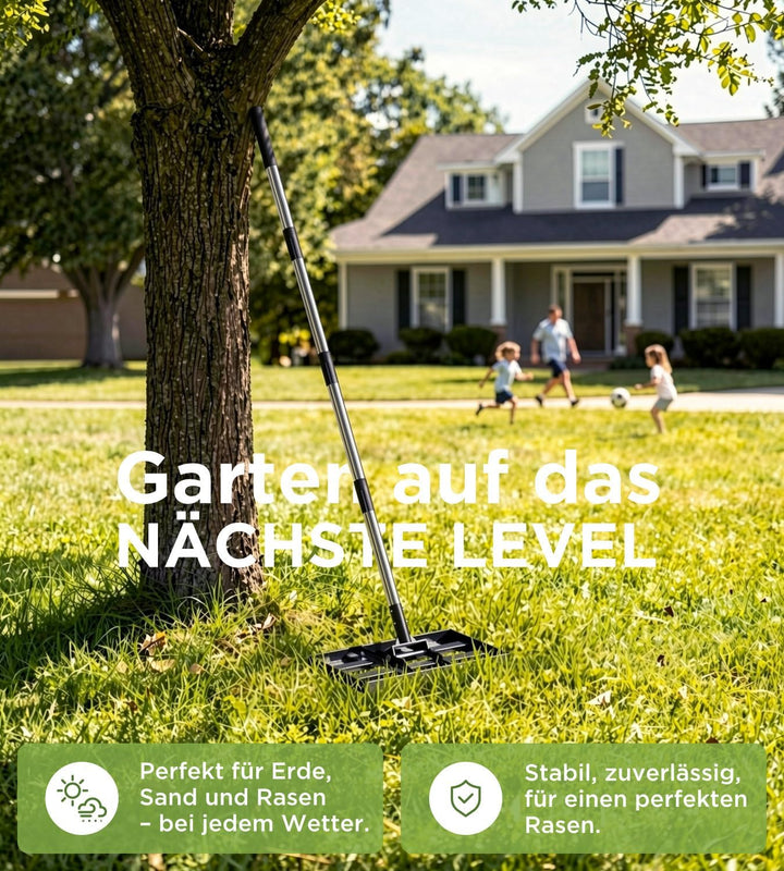 Rasenrakel 43x25cm mit Verstellbarem 180cm Langem Edelstahlstiel, Robuster & Kraftsparender Garten R