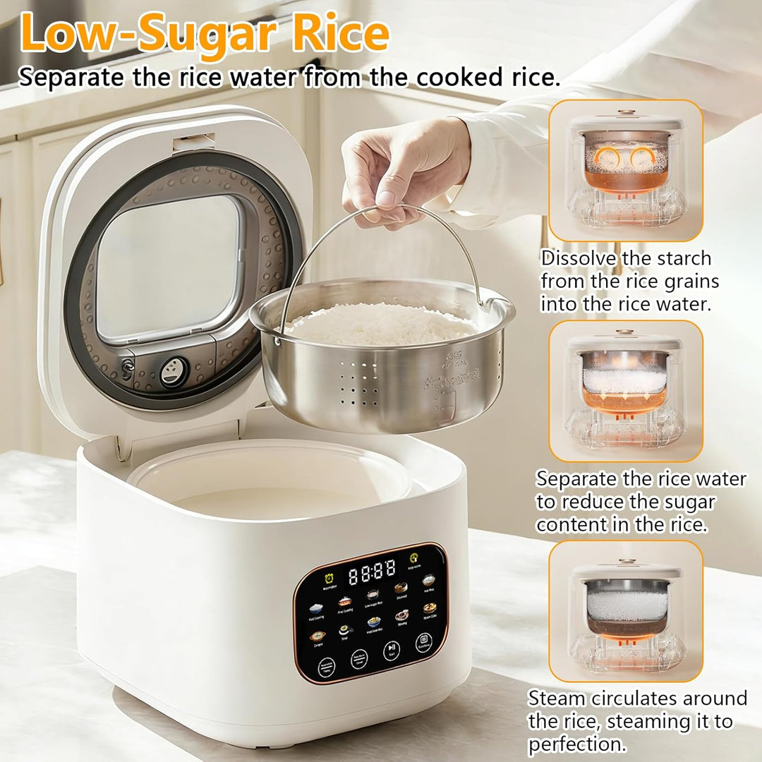 Reiskocher 3L, mit Low Sugar Funktion, 10 Programme, Low Carb Funktion | Rice Cooker, Dampfgarer, To
