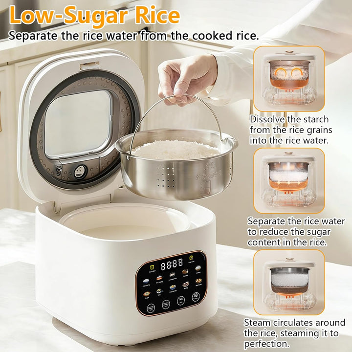 Reiskocher 3L, mit Low Sugar Funktion, 10 Programme, Low Carb Funktion | Rice Cooker, Dampfgarer, To