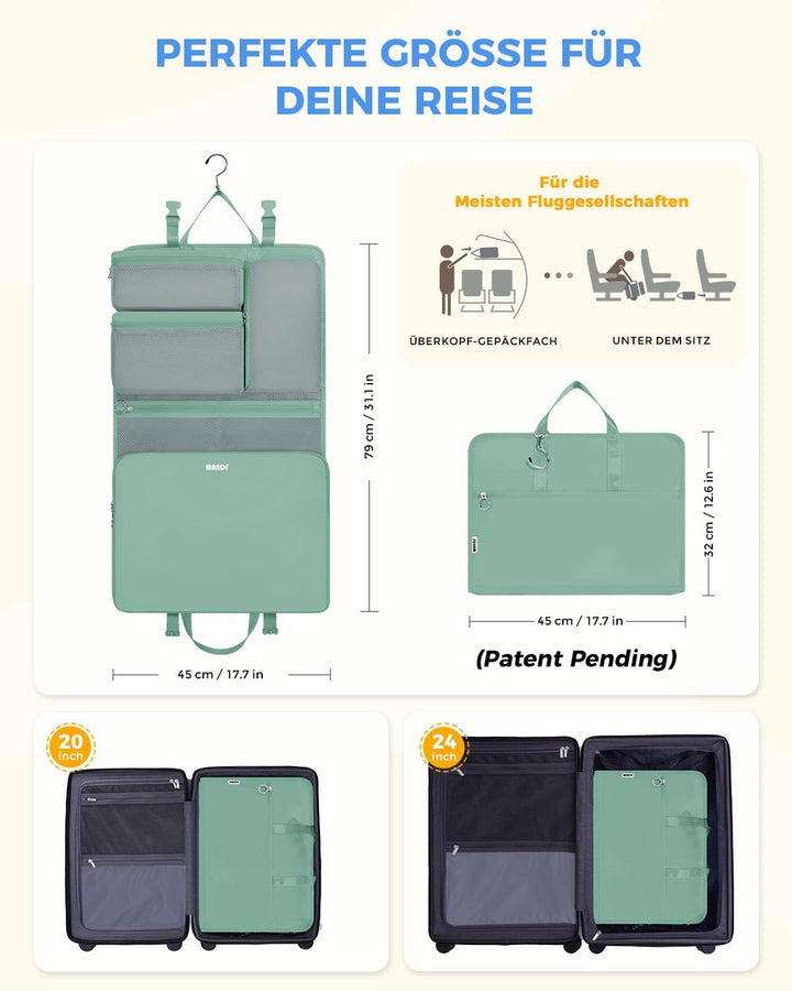 WANDF 6-in-1 Packing Cubes Koffer Organizer mit 360°-Aufhängehaken, Wasserabweisende Packwürfel Komp