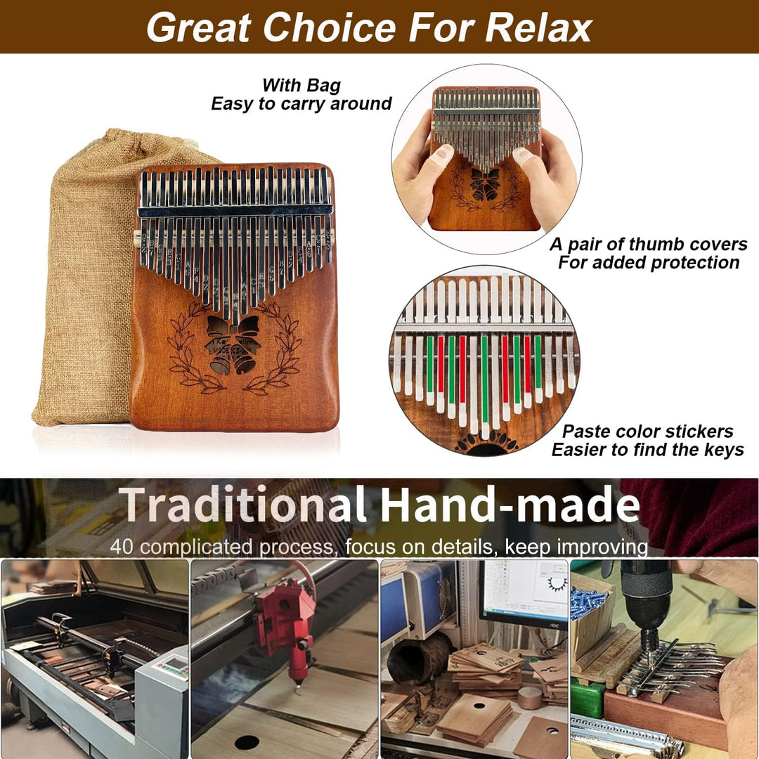 Kalimba 21 Schlüssel Daumenklavier aus Holz, Thumb Piano, Marimba Mbira Finger Daumen Piano Musikins