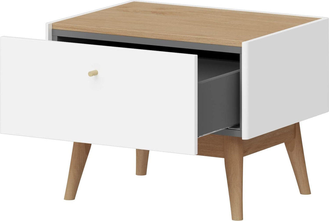 Germania Nachtkonsole 2410-535 Monteo, Weiss/Kendal Eiche, Massivholzdetails, 42 x 42 x 55 cm (BxHxT