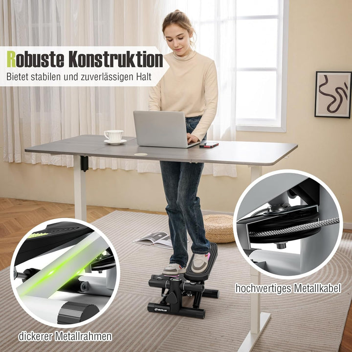GOPLUS Mini-Stepper, Fitness-Stepper mit Widerstandsbändern, rutschfeste Pedale, hometrainer, Swings