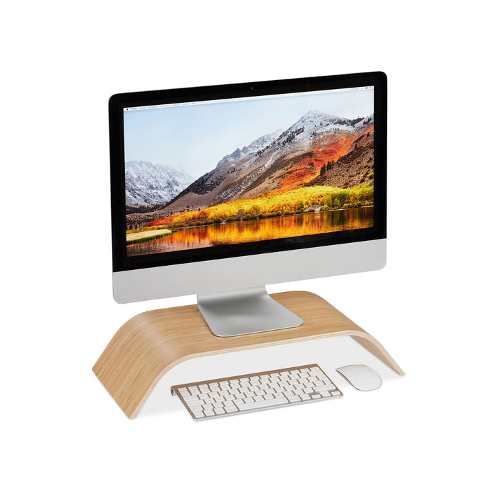 Relaxdays Monitorständer aus Bambus, gebogene Bildschirmerhöhung für Schreibtisch, ergonomisch, HBT