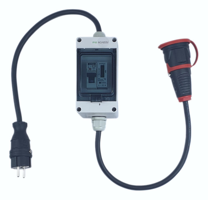 RoadEu - Schuko Adapter Komplett mit Zähler - Stecker 230V 16A auf Schuko Kupplung 230V - 3x2 5mm2 K