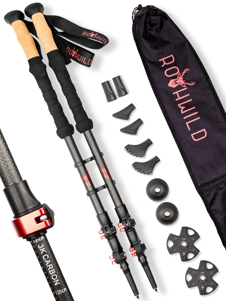 Rothwild Wanderstöcke, Modell Steinbock, Trekkingstöcke aus Carbon mit Kork-Griff, für Damen und Her