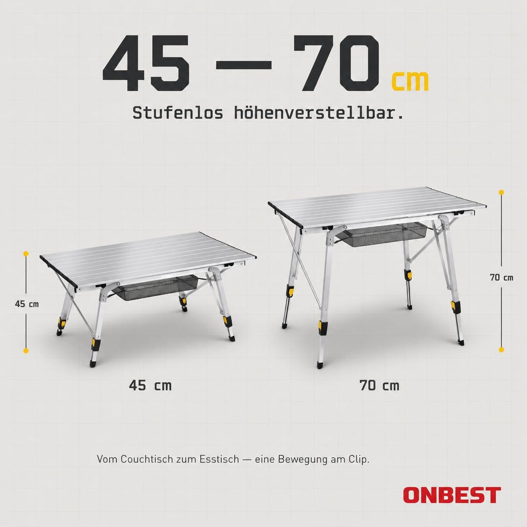 Onbest Camping Klapptisch – Campingtisch klappbar – Angeltisch, Gartentisch 2 Personen – mit robuste