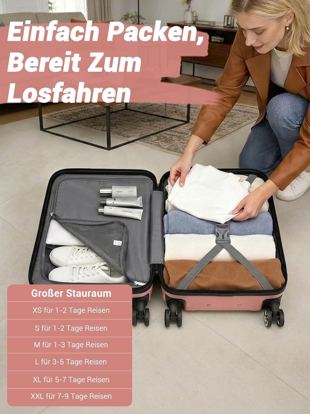 KONO mittelgrosser Koffer Hartschale ABS+PC, Reisekoffer Trolley mit TSA Schloss, Leichter Koffer mi