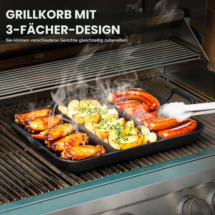 Onlyfire Gusseisenpfanne mit Griff, Universal Gusspfanne für Alle Grillarten, Rechteckig 41,6×31,5CM