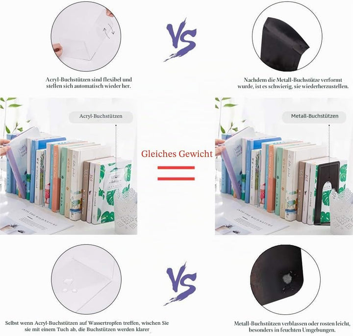 Buchstütze, MerryNine Acryl Transparente Buchstützen mit Rutschfester Auflage für Bücherregal Büro S