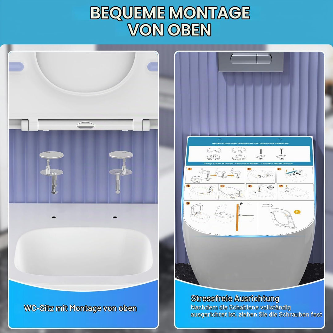 WC Sitz mit Absenkautomatik Eckig | Toilettendeckel Duroplast Weiss | Klobrille mit Schnellverschlus