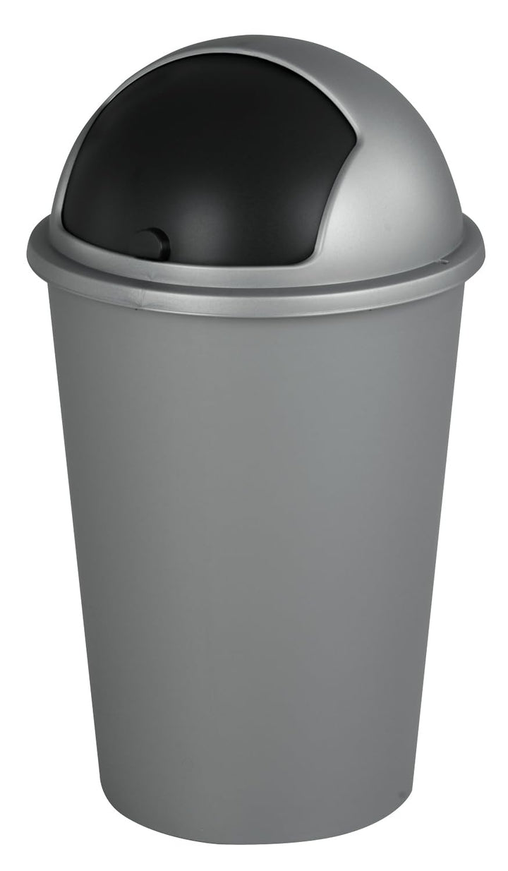 Mülleimer mit Schiebedeckel - 50 Liter Fassungsvermögen - Kunststoff - Schwarz - Silberfarben - Abfa