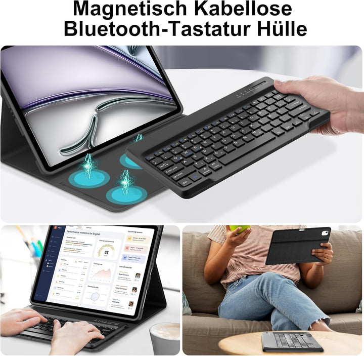 IVEOPPE Hülle mit Tastatur für iPad Air 13 Zoll 2025 M3/2024 M2, Deutsches QWERTZ Layout, Bluetooth