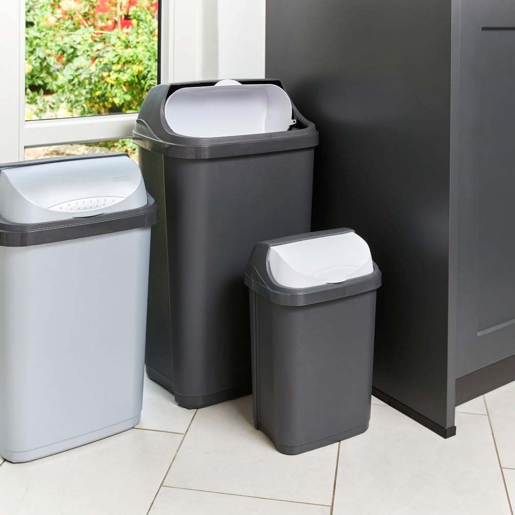keeeper swantje 2x Mülleimer mit Schwingdeckel, 25 l, 33,5 x 25,5 x 53,5 cm, Light Silver Hell-Silbe