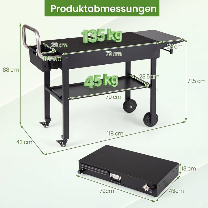 COSTWAY Grillwagen Outdoor, Grilltisch klappbar, Pizzatisch mit Seitentisch
