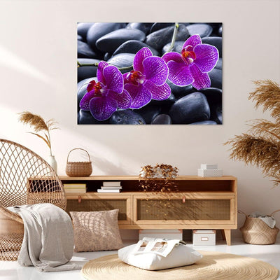 Bilder auf Leinwand 100x70cm Leinwandbild Blumen Steine Violett Aromatherapie Gross Wanddeko Bild Sc